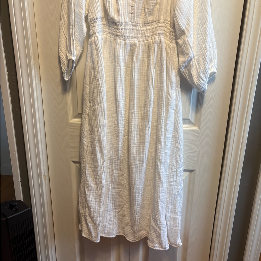 NWT J.Crew V-neck midi dress in soft gauze White Long Sleeve Midi Dress M - Picture 5 of 8